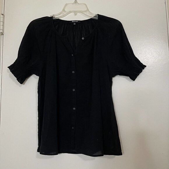 MADEWELL black Sheer Button down Short sleeve Blouse top size US - Picture 1 of 5